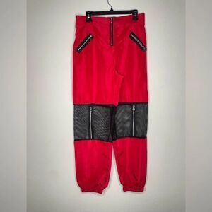Red Zippered Mesh Pants